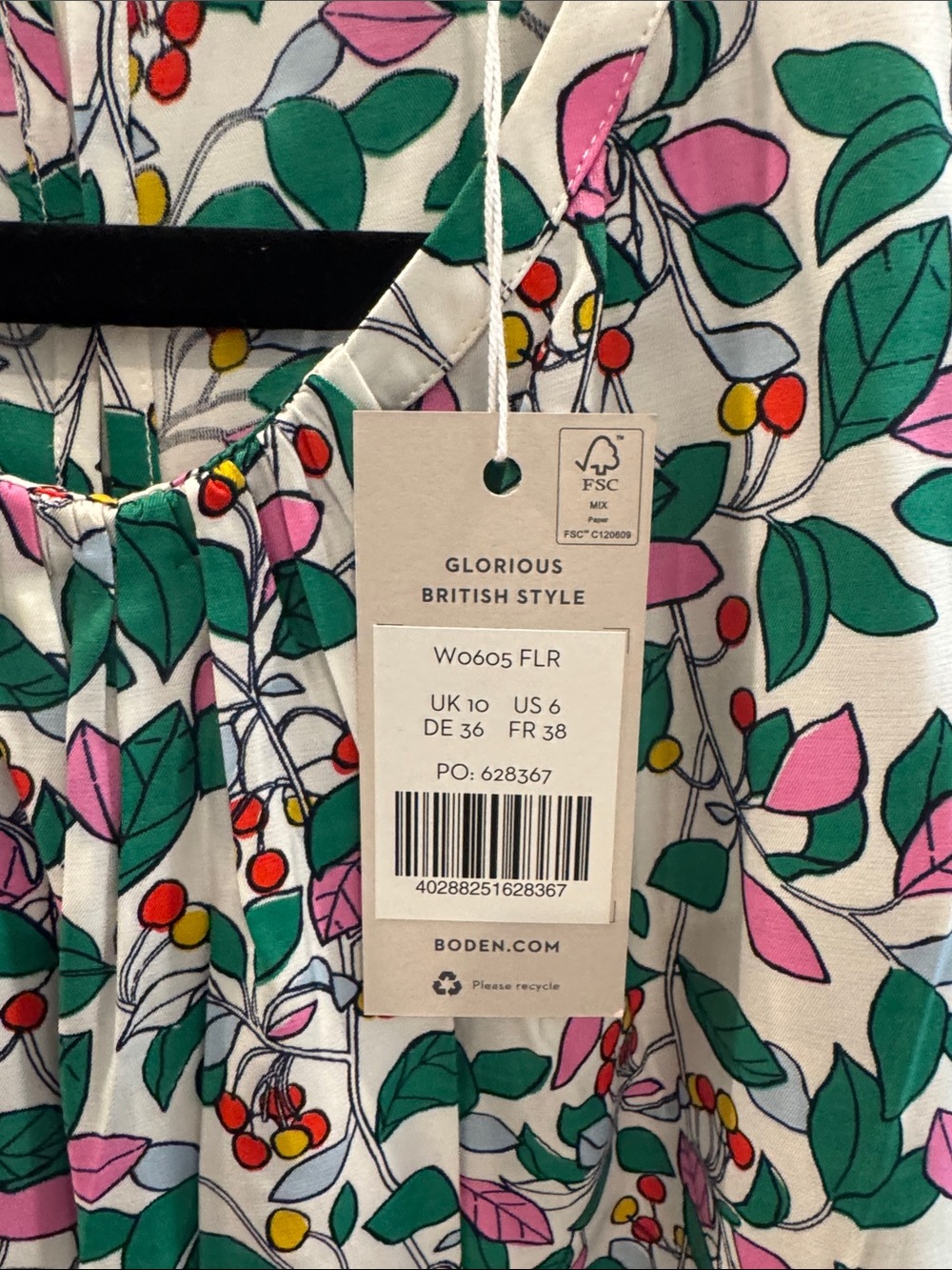 Boden White Floral Short Sleeve Blouse with Green & Pink Leaf Print - Picture 3 of 5